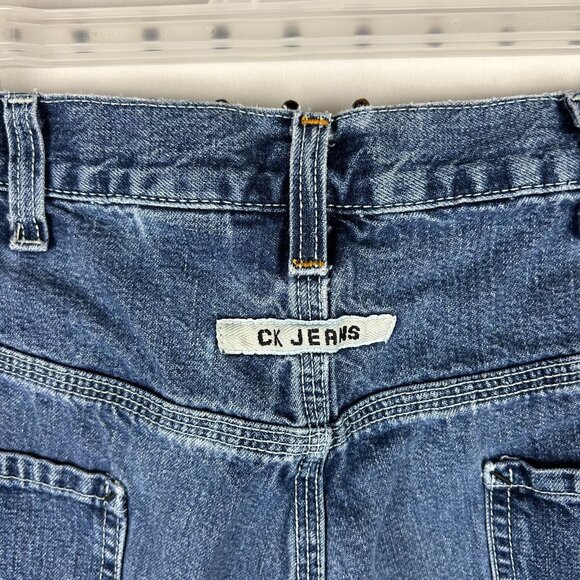 Calvin Klein Carpenter Blue Jean Shorts Size 38 90s Vintage Hip Hop Skater Y2K‎ - Picture 3 of 8